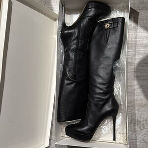 Black Versace platform stiletto boots